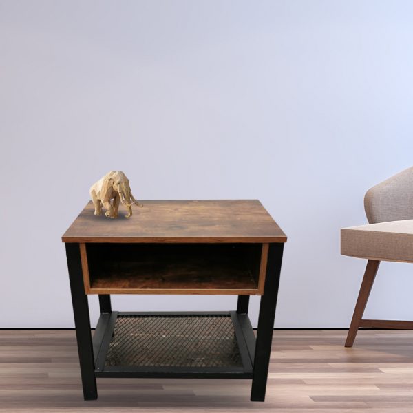 Table de chevet table d'appoint Tough - vintage industriel - 55 cm de haut - bois marron métal noir - VDD World