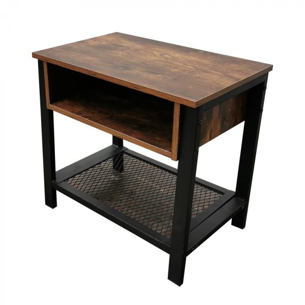 Table de chevet table d'appoint Tough - vintage industriel - 55 cm de haut - bois marron métal noir - VDD World
