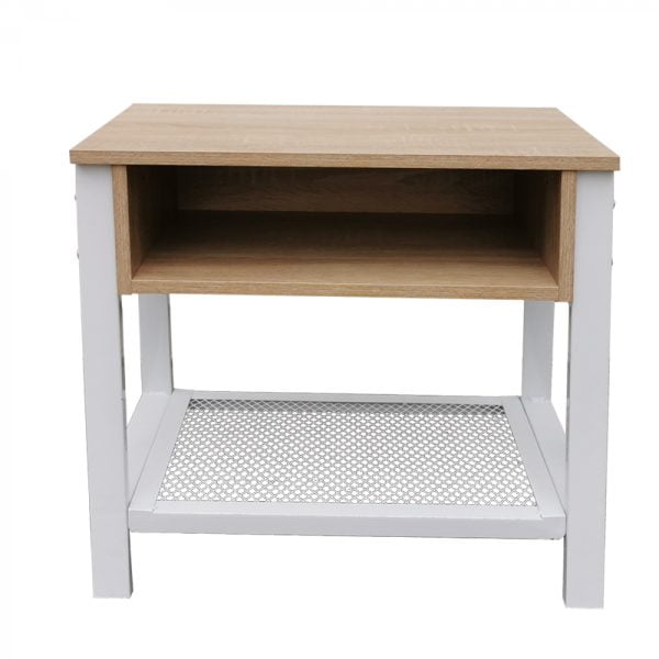 Table de chevet table d'appoint Tough - vintage industriel - 55 cm de haut - métal blanc bois marron - VDD World