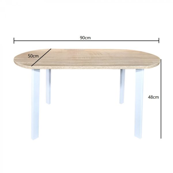 Table basse - métal bois - 90 x 50 cm - blanc marron clair - VDD World