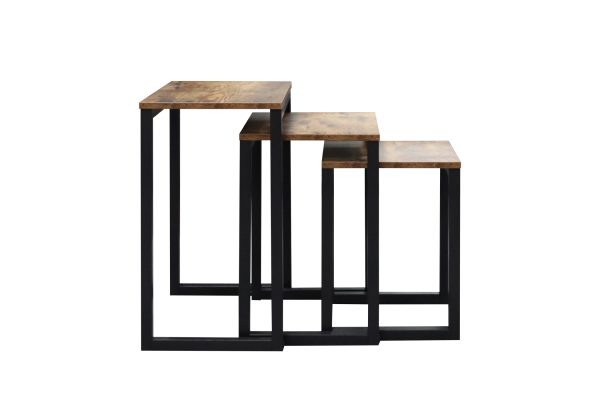 Table d'appoint industrielle marron-noir, lot de 3 : élégante et peu encombrante - VDD World