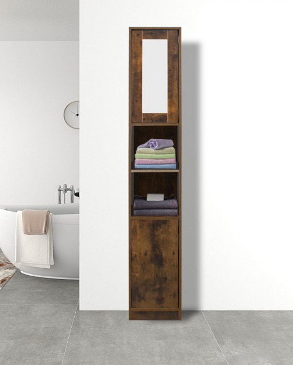 Meuble colonne salle de bain - meuble de rangement salle de bain ou hall - avec miroir - hauteur 180 - VDD World