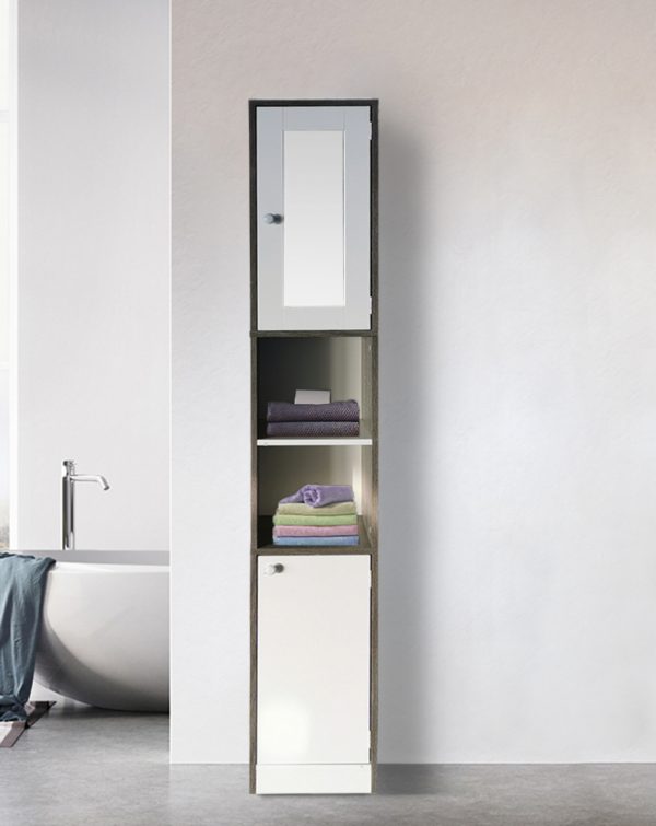 Meuble colonne salle de bain - meuble de rangement salle de bain ou couloir - avec miroir - VDD World