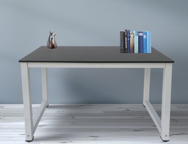 Bureau table d'ordinateur - table de cuisine - métal bois - 120 cm x 60 cm - blanc avec plateau noir - VDD World