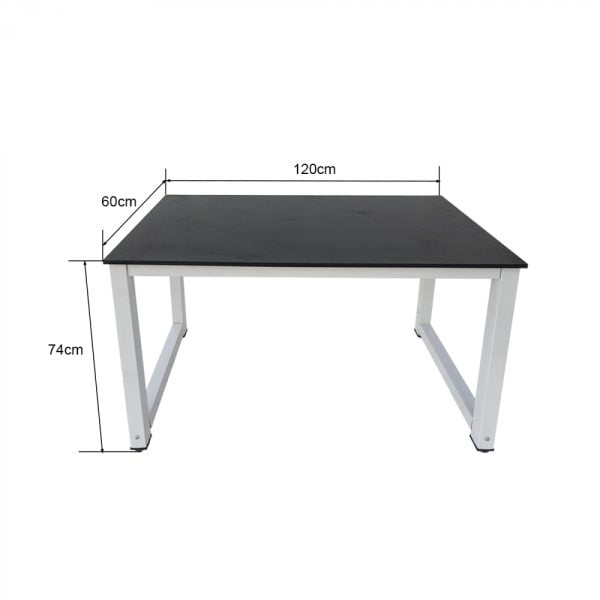 Bureau table d'ordinateur - table de cuisine - métal bois - 120 cm x 60 cm - blanc avec plateau noir - VDD World