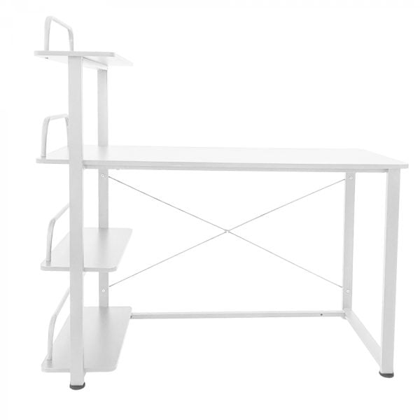 Table d'ordinateur de bureau - 3 étagères de rangement - bois métal - largeur 120 cm - blanc - VDD World