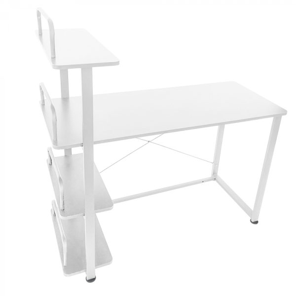 Table d'ordinateur de bureau - 3 étagères de rangement - bois métal - largeur 120 cm - blanc - VDD World