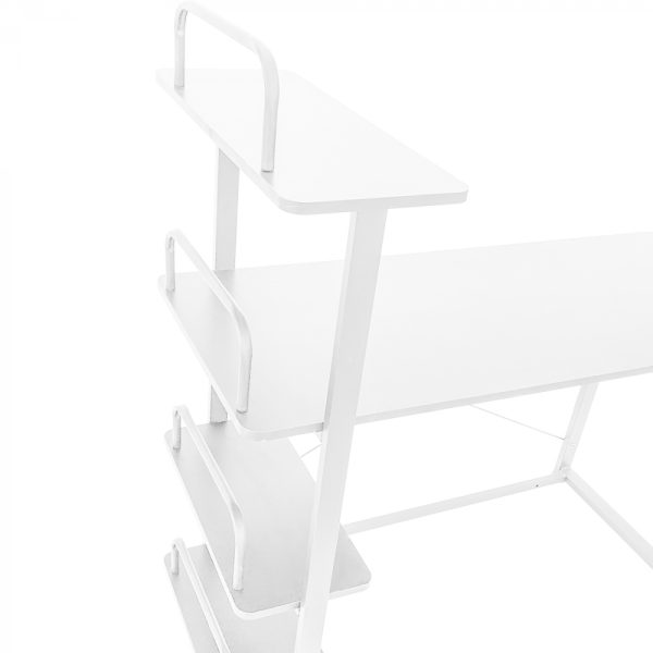 Table d'ordinateur de bureau - 3 étagères de rangement - bois métal - largeur 120 cm - blanc - VDD World