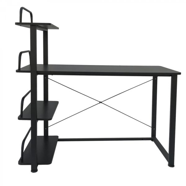 Table d'ordinateur de bureau - 3 étagères de rangement - métal bois - noir - 120 cm de large - VDD World