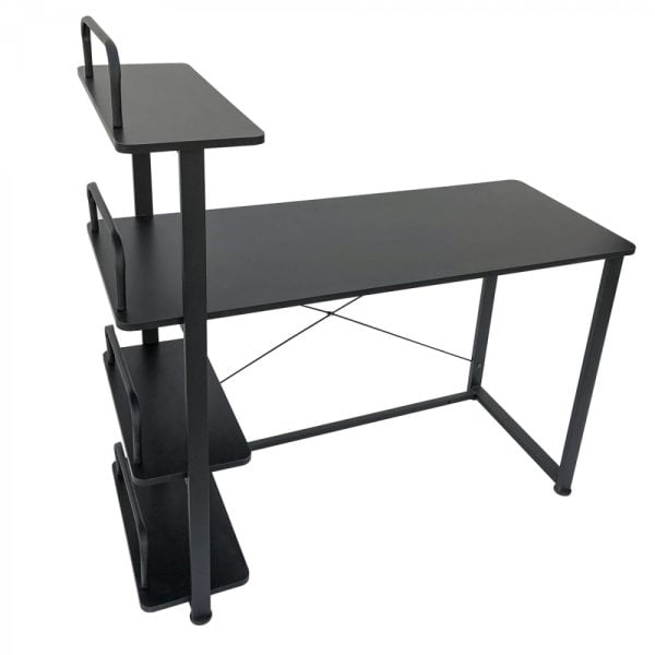 Table d'ordinateur de bureau - 3 étagères de rangement - métal bois - noir - 120 cm de large - VDD World