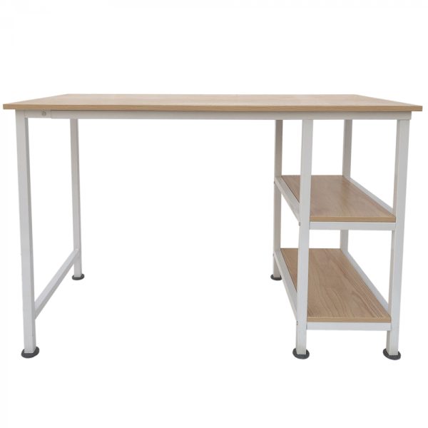 Table d'ordinateur bureau - avec étagères de rangement - métal blanc bois marron - 110 cm de large - VDD World