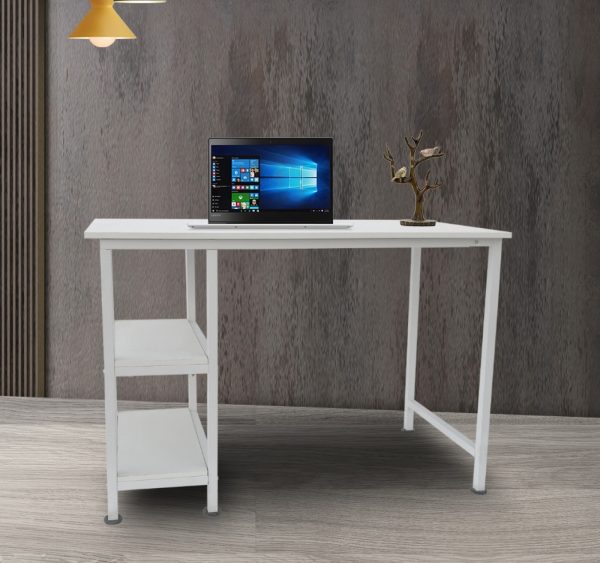 Table d'ordinateur de bureau - avec étagères de rangement - bois métal blanc - 110 cm de large - VDD World