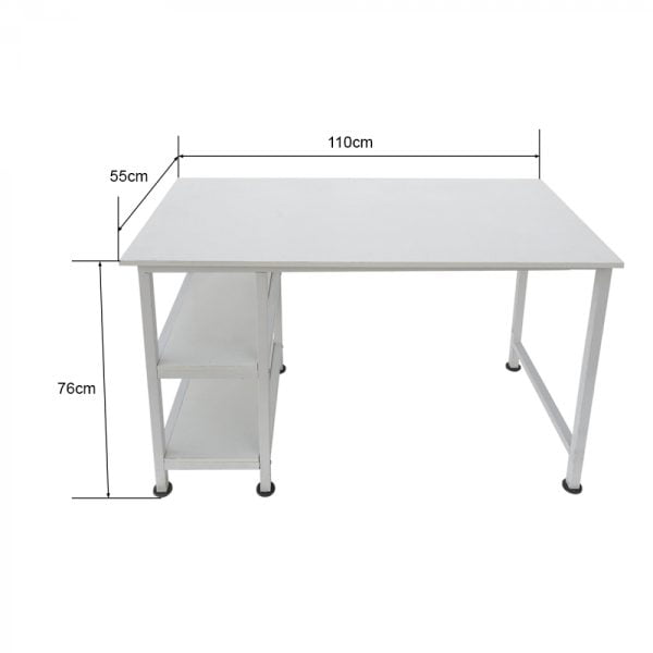 Table d'ordinateur de bureau - avec étagères de rangement - bois métal blanc - 110 cm de large - VDD World