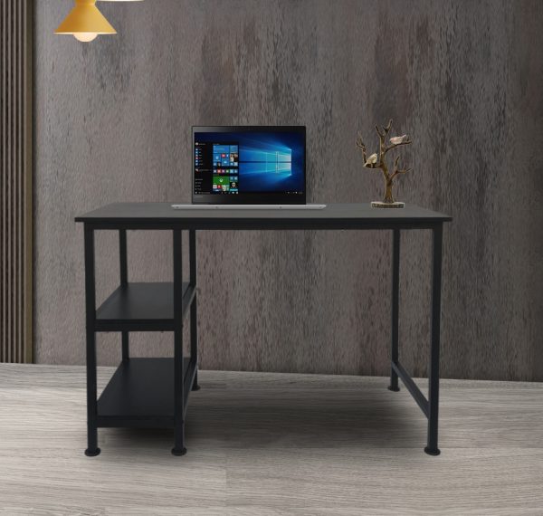 Table d'ordinateur de bureau - avec étagères de rangement - bois métal noir - 110 cm de large - VDD World