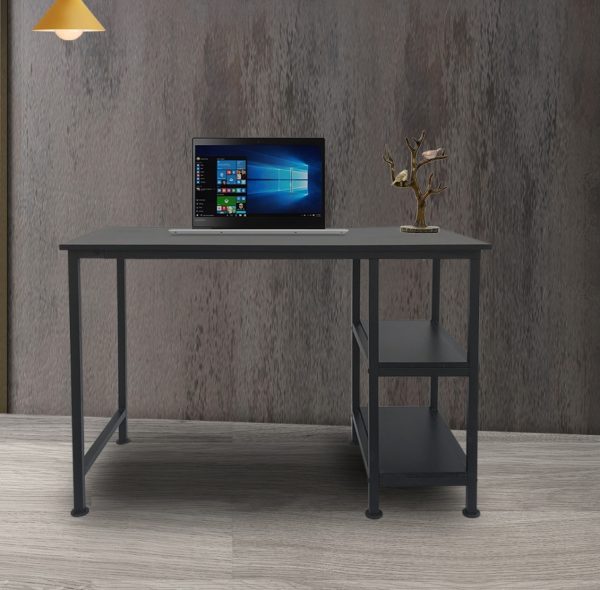 Table d'ordinateur de bureau - avec étagères de rangement - bois métal noir - 110 cm de large - VDD World