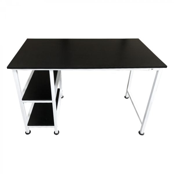 Table d'ordinateur de bureau - avec étagères de rangement - largeur 110 cm - blanc noir - VDD World