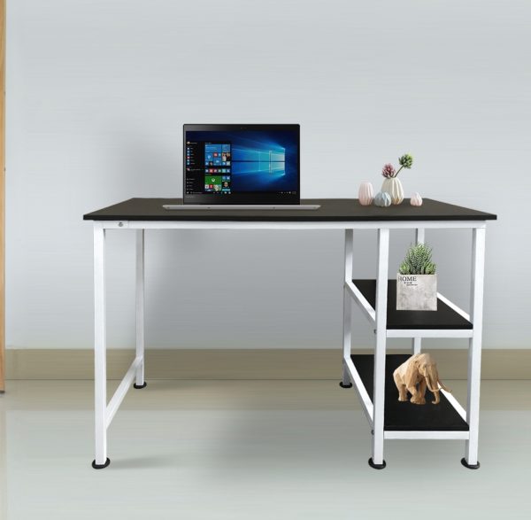 Table d'ordinateur de bureau - avec étagères de rangement - largeur 110 cm - blanc noir - VDD World