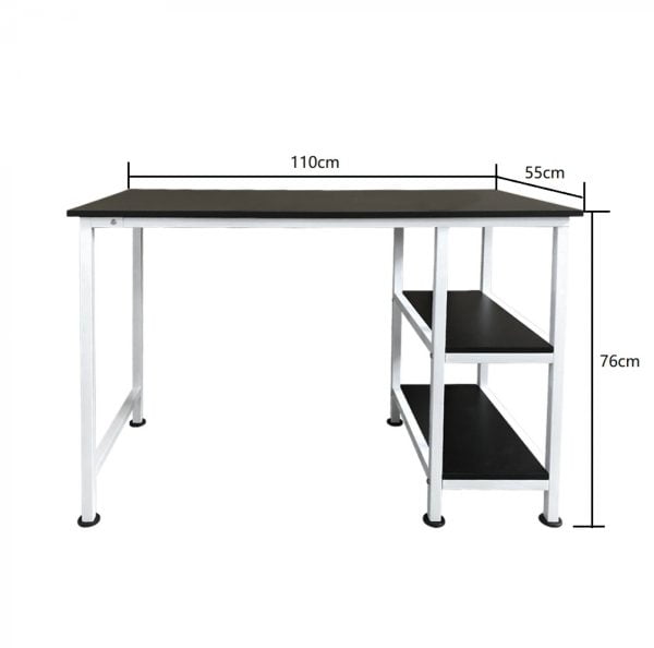 Table d'ordinateur de bureau - avec étagères de rangement - largeur 110 cm - blanc noir - VDD World