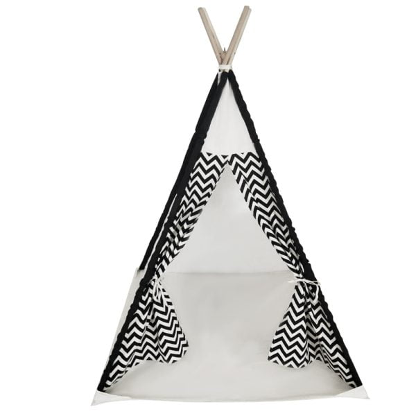 Tente de jeu tipi Wigwam Floortje - Tente indienne - avec coussin de sol - lin et coton - blanc noir - VDD World