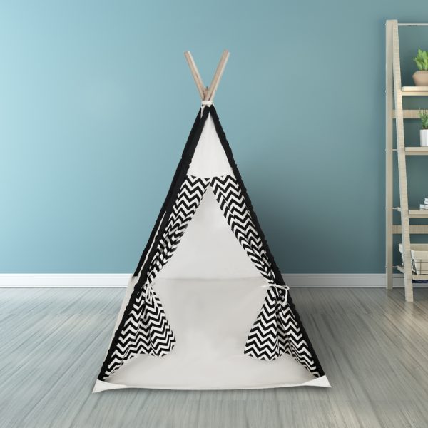 Tente de jeu tipi Wigwam Floortje - Tente indienne - avec coussin de sol - lin et coton - blanc noir - VDD World