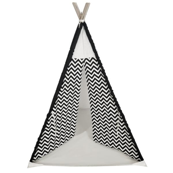 Tente de jeu tipi Wigwam Floortje - Tente indienne - avec coussin de sol - lin et coton - blanc noir - VDD World