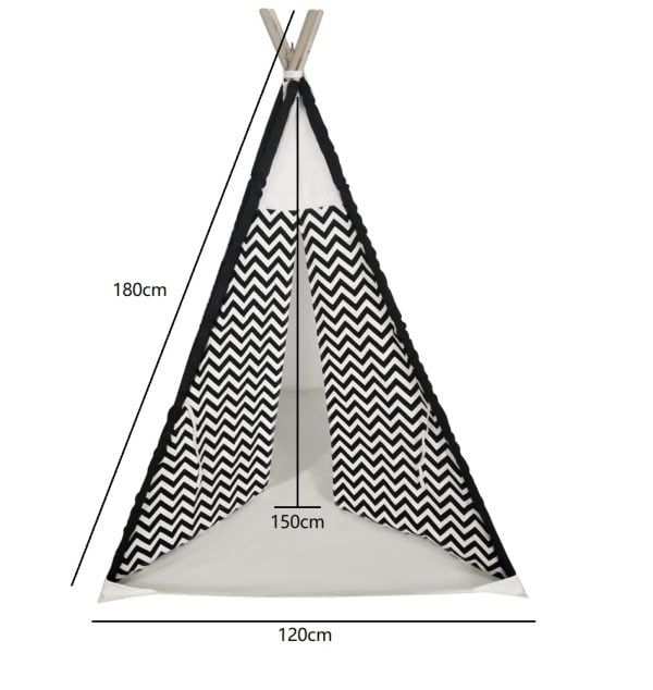 Tente de jeu tipi Wigwam Floortje - Tente indienne - avec coussin de sol - lin et coton - blanc noir - VDD World