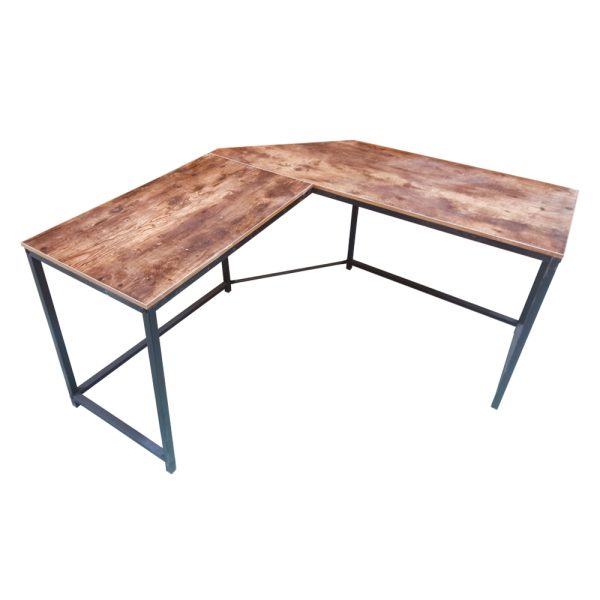 Bureau d'angle Stoer - Table d'ordinateur en forme de L - métal noir avec bois brun - VDD World