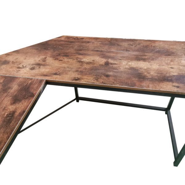 Bureau d'angle Stoer - Table d'ordinateur en forme de L - métal noir avec bois brun - VDD World