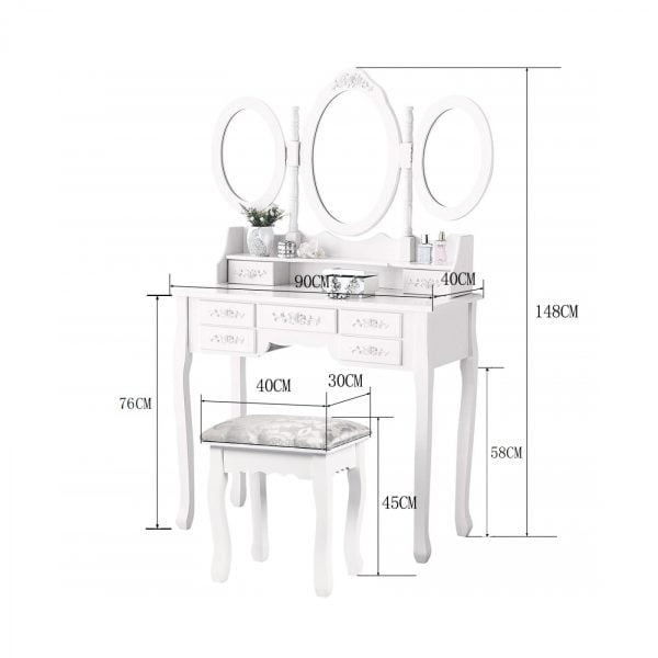 Coiffeuse maquilleuse table de toilette avec miroir et tabouret blanc - VDD World