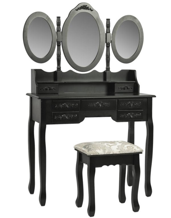 Coiffeuse maquillage maquillage toilette table avec miroir et tabouret noir - VDD World