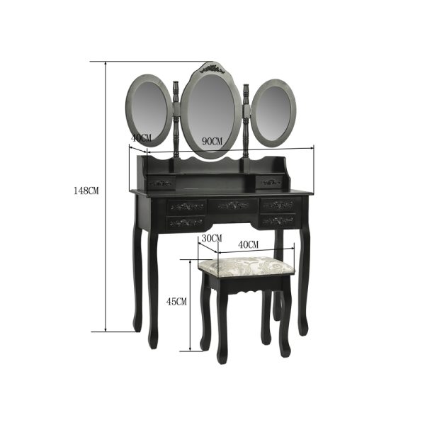 Coiffeuse maquillage maquillage toilette table avec miroir et tabouret noir - VDD World