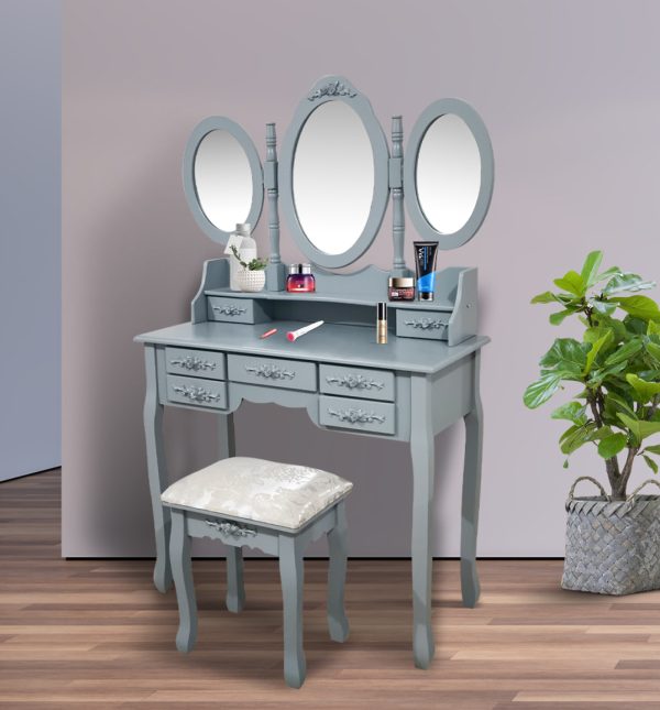 Coiffeuse - table de maquillage maquillage maquillage - coiffeuse - miroir et tabouret - gris - VDD World
