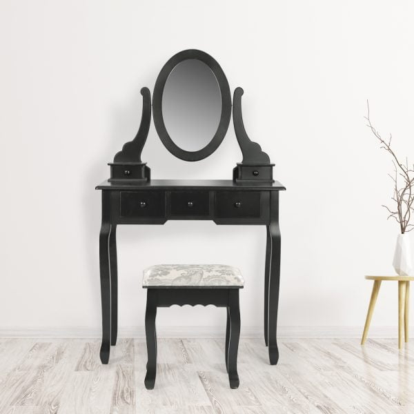 Coiffeuse maquillage table de toilette maquillage avec miroir et tabouret noir - VDD World