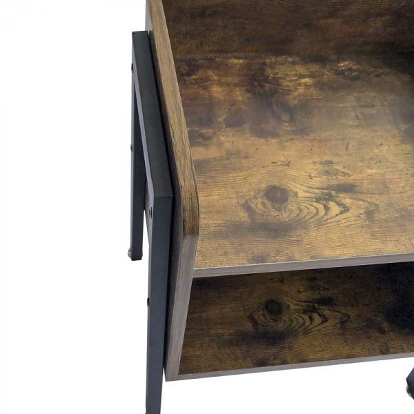 Table de chevet table d'appoint Tough - vintage industriel - métal noir bois marron - VDD World