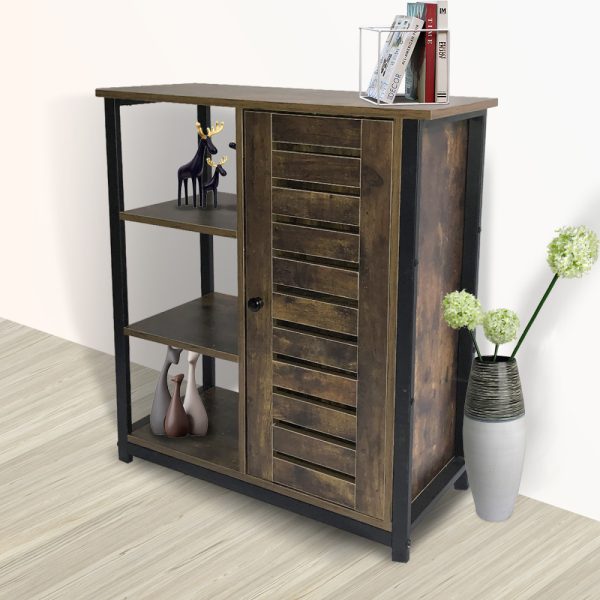 Armoire murale buffet table d'appoint Tough - métal noir bois brun - VDD World