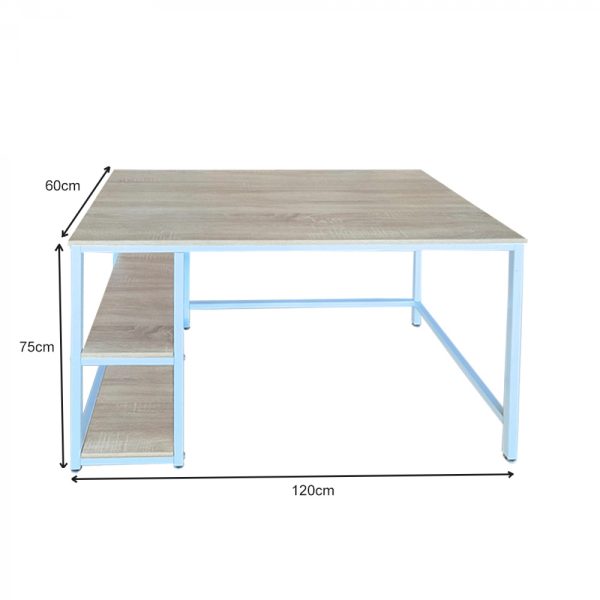 Desk Stoer - table d'ordinateur - design industriel - avec rangement - blanc marron - VDD World
