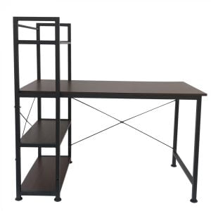 Bureau table ordinateur Tough - 3 étagères de rangement - marron vintage industriel - métal bois