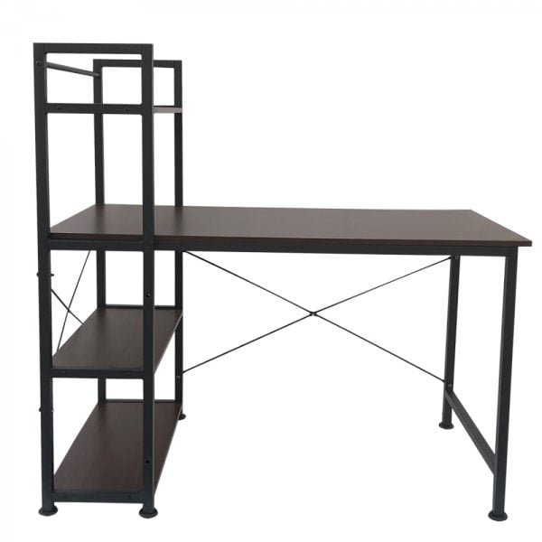 Bureau table ordinateur Tough - 3 étagères de rangement - marron vintage industriel - métal bois - VDD World