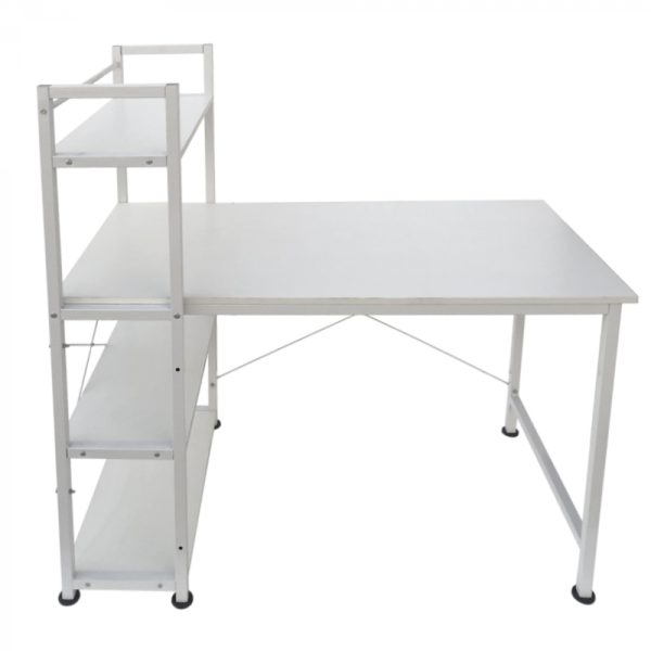 Bureau table informatique Tough - 3 étagères de rangement - blanc industriel moderne - métal bois - VDD World