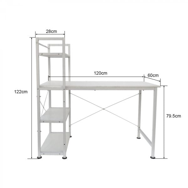 Bureau table informatique Tough - 3 étagères de rangement - blanc industriel moderne - métal bois - VDD World