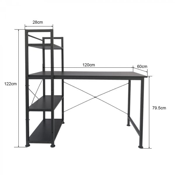 Bureau table ordinateur Tough - 3 étagères de rangement - industriel moderne - métal bois - noir - VDD World