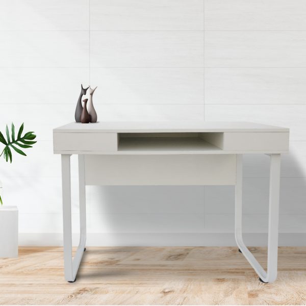 Bureau table ordinateur Tough - table d'appoint - design moderne industriel - métal bois - blanc - VDD World