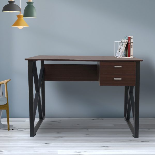 Bureau table ordinateur Tough - bureau ordinateur portable - métal noir bois marron - VDD World