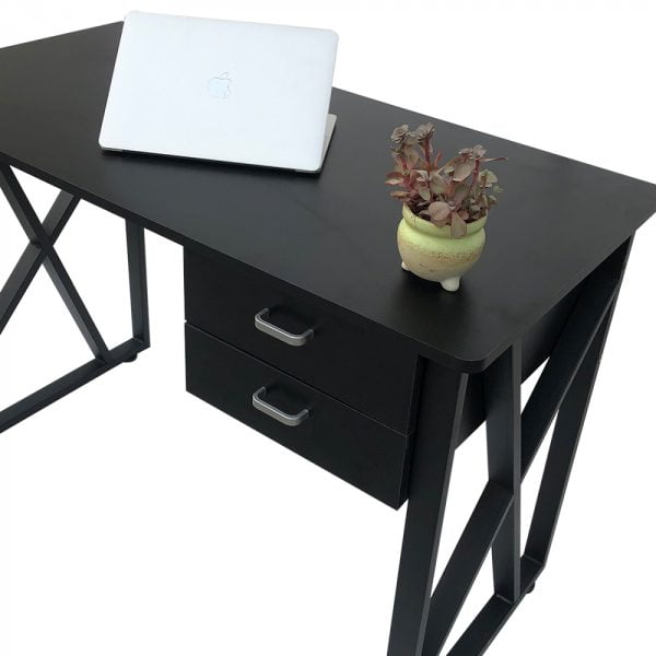 Table d'ordinateur de bureau Tough - table d'appoint - industriel moderne - métal avec bois - noir - VDD World