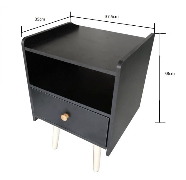 Table de chevet Pukkie - table d'appoint - table salle de séjour - 58 cm de haut - noir - VDD World