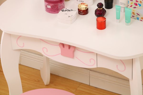 Coiffeuse maquillage table de maquillage princesse fille avec miroir et tabouret blanc rose - VDD World