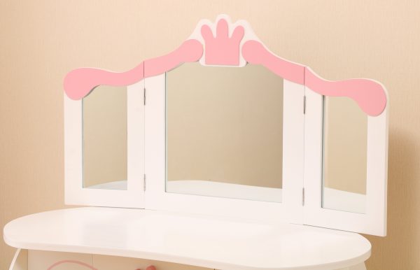 Coiffeuse maquillage table de maquillage princesse fille avec miroir et tabouret blanc rose - VDD World