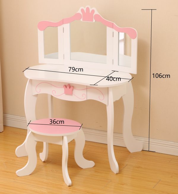 Coiffeuse maquillage table de maquillage princesse fille avec miroir et tabouret blanc rose - VDD World