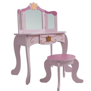 Coiffeuse - bureau de maquillage - miroir pliant et 2 tiroirs - noir - VDD World