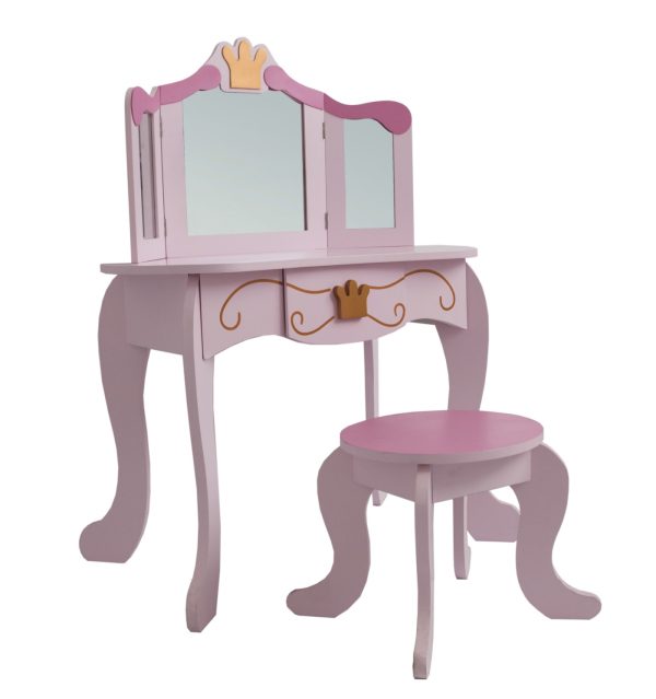 Coiffeuse maquillage table de maquillage princesse fille avec miroir et tabouret rose - VDD World